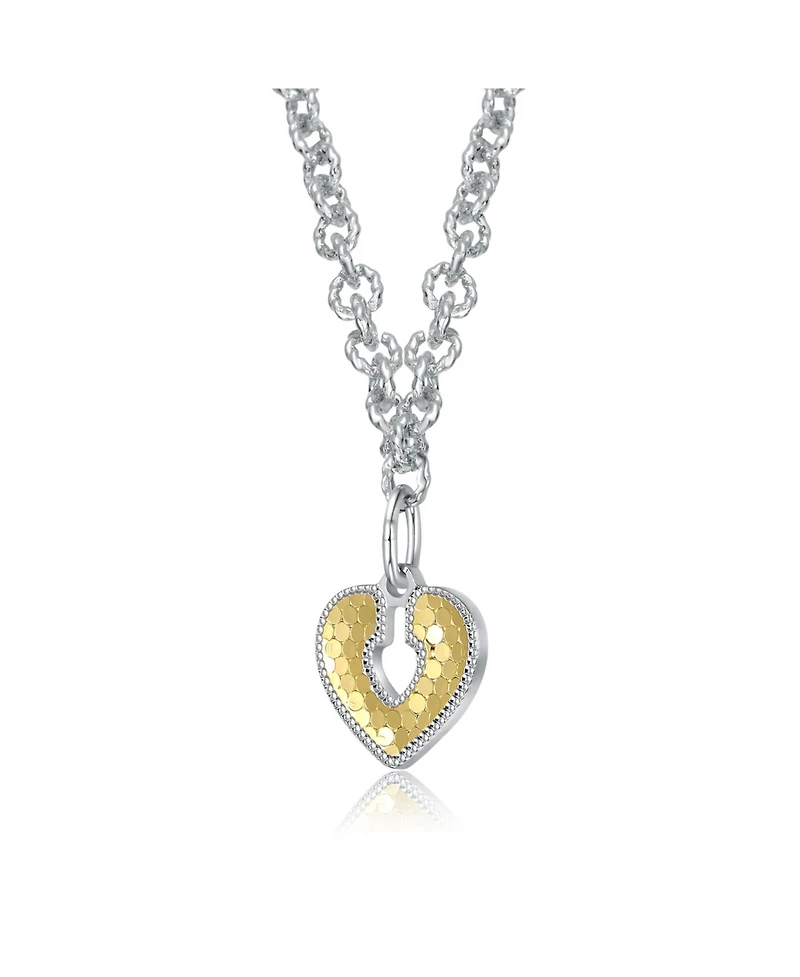 Two-Tone Textured Open Padlock Pendant Necklace