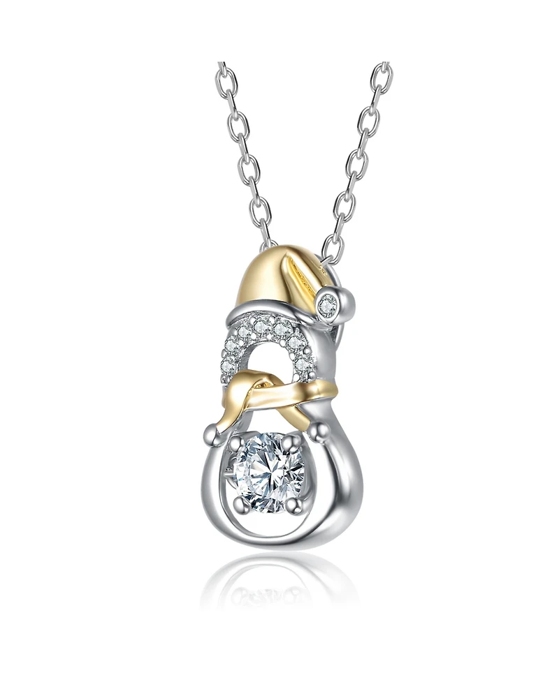 Rachel Glauber GiGiGirl White Gold Plated & 14K Gold Plated with Clear Cubic Zirconia Santa Hat Snowman Pendant Necklace