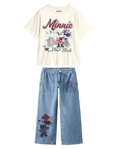 Disney Toddler and Little Girls 2-Piece Minnie I Love New York T-Shirt Denim Pants Set