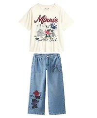 Disney Toddler and Little Girls 2-Piece Minnie I Love New York T-Shirt Denim Pants Set