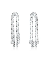 White Gold Plated Cubic Zirconia Linear Waterfall Fringe Dangle Earrings