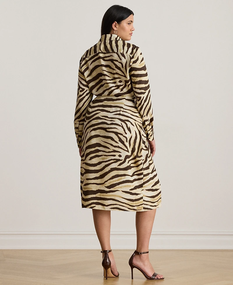 Lauren Ralph Plus Zebra-Print Tie-Front Crepe Shirtdress