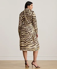 Lauren Ralph Plus Zebra-Print Tie-Front Crepe Shirtdress