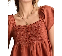 Lucky Brand Women's Cotton Smocked-Bodice Babydoll Top