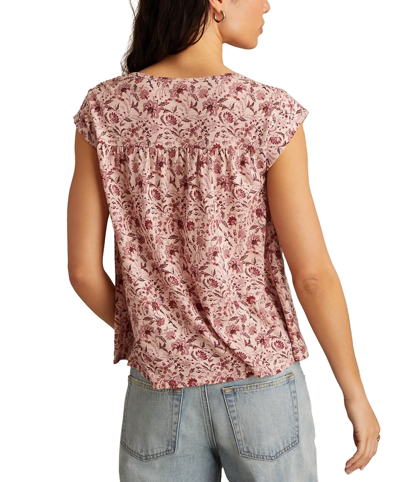 Lucky Brand Women's Floral Smocked Tassel-Tie Top