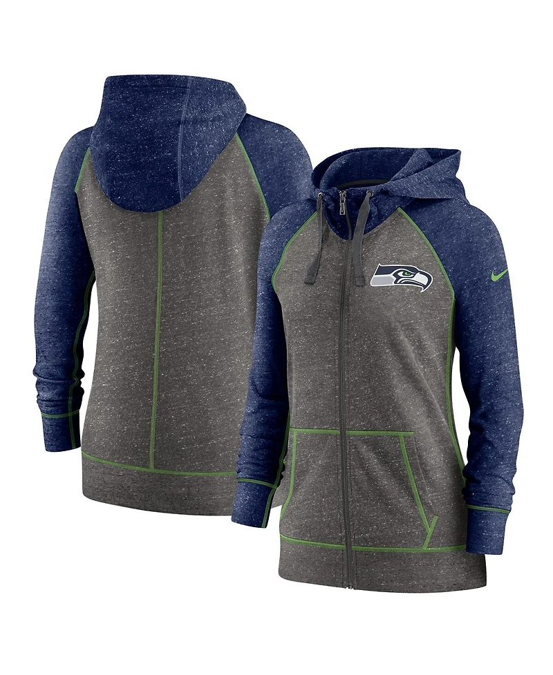 Nike Women's Heather Charcoal Seattle Seahawks Plus Size Gym Vintage Raglan Full-Zip Hoodie