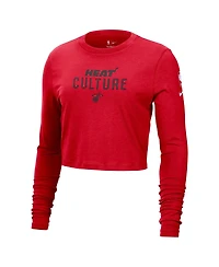 Nike Women's Red Miami Heat 2024/25 City Edition Essential Logo Slim Fit Long Sleeve Cropped T-Shirt