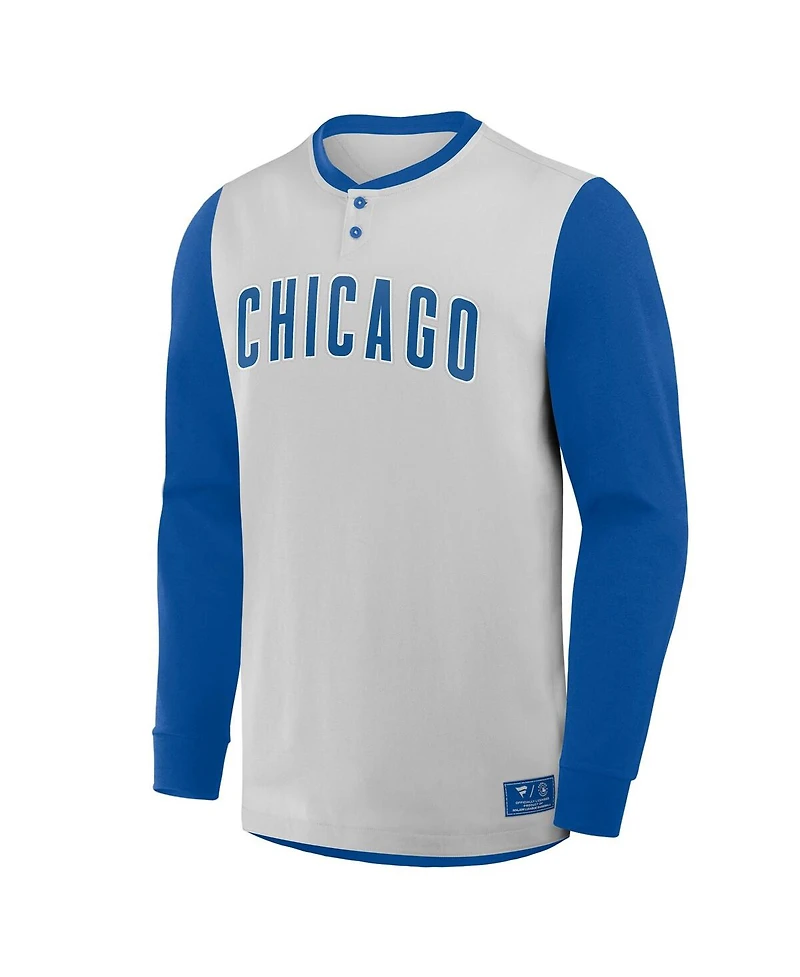 Fanatics Men's Gray/Royal Chicago Cubs Clubhouse Long Sleeve Henley Shirt