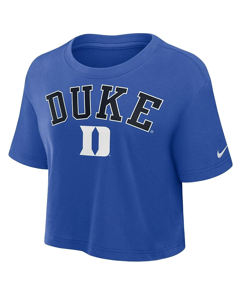 Nike Women's Royal Duke Blue Devils Athletic Prep Arch Performance Cropped T-Shirt