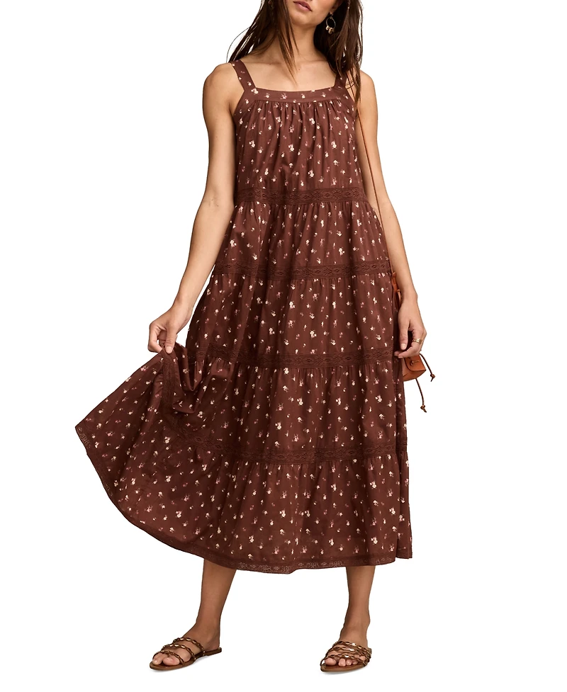 Lucky Brand Women's Cotton Market Day Floral Tiered Dress