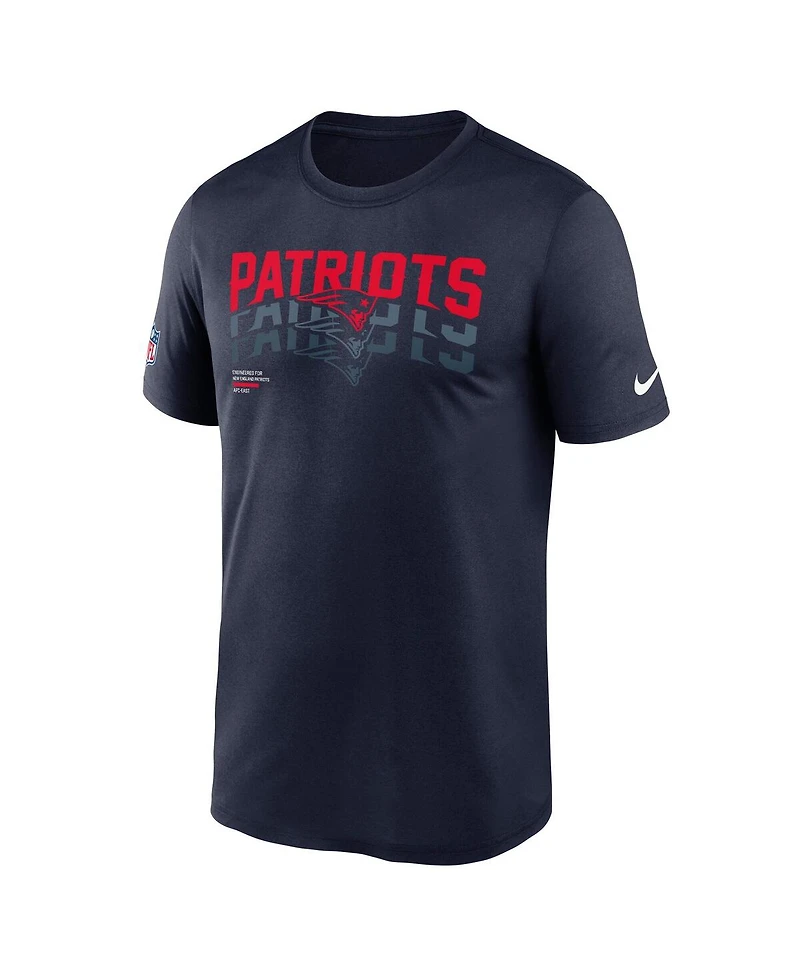 Nike Men's Navy New England Patriots Wordmark Block Sideline Legend Performance T-Shirt
