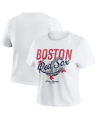 Wear by Erin Andrews Women's White Boston Red Sox Distressed Cropped Baby T-Shirt