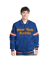Starter Men's Blue/Orange New York Knicks Scout Full Snap Varsity Jacket