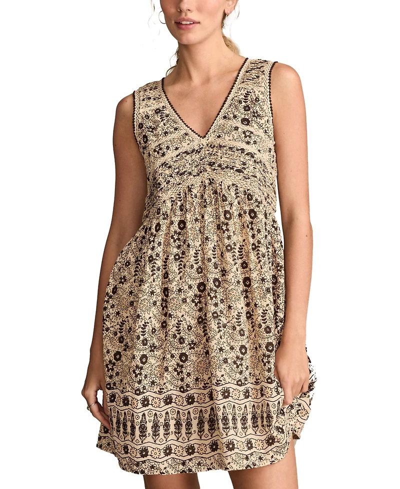 Lucky Brand Women's Cotton Floral V-Neck Mini Dress