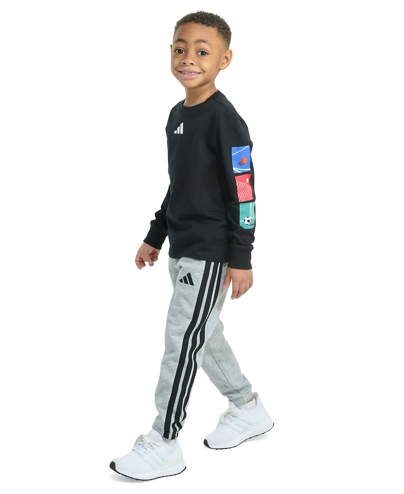adidas Toddler & Little Boys Long-Sleeve Graphic T-Shirt Jogger Pants, 2 Piece Set