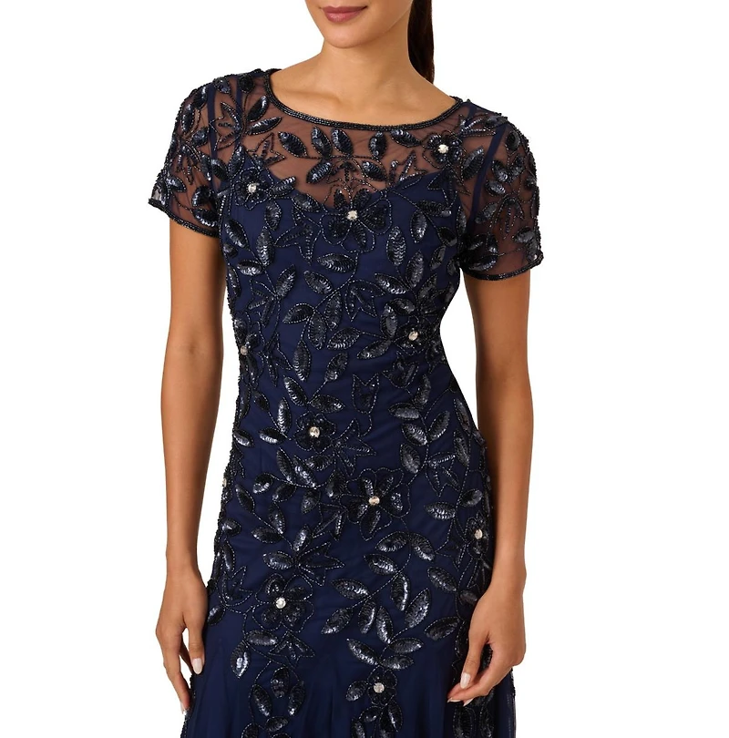 Adrianna Papell Floral-Beaded Gown