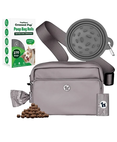 Puppington Walk Star Kit: 3-in-1 Dog Bag & Bowl plus Matching 270 Refill Poop Bags