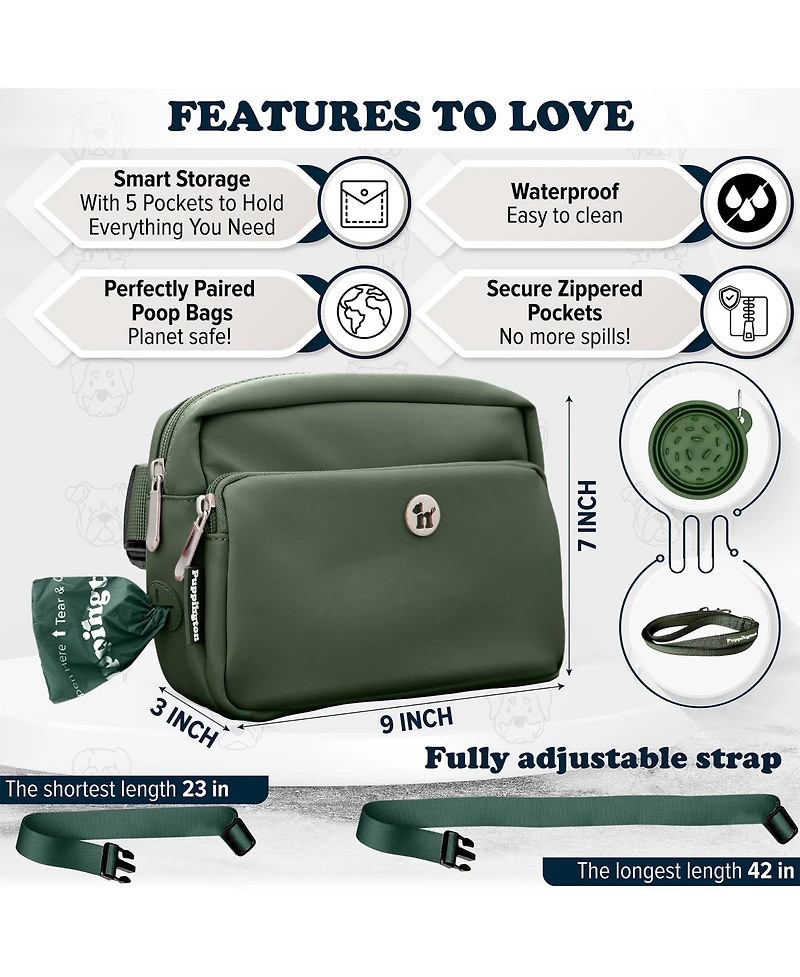 Puppington Walk Star Kit: 3-in-1 Dog Bag & Bowl plus Matching 270 Refill Poop Bags