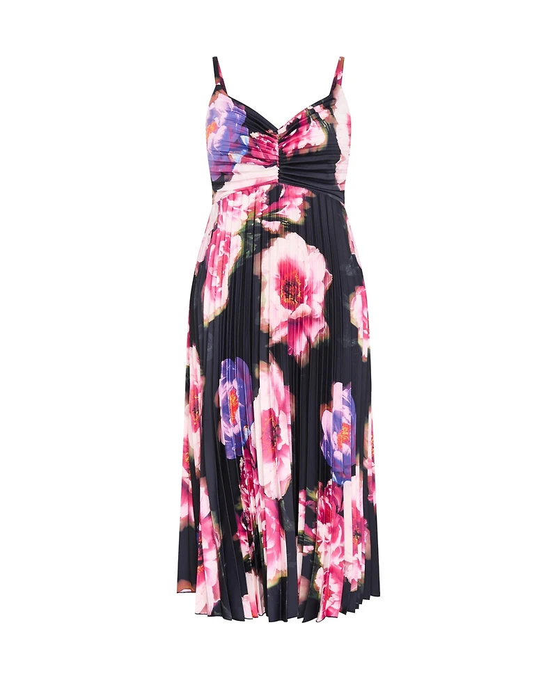 City Chic Plus Ariana Pleat Print Maxi Dress