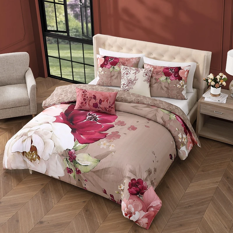 Bebejan Florence Bedding 220 Thread Count 100% Cotton 5 Piece King Size Reversible Comforter Set