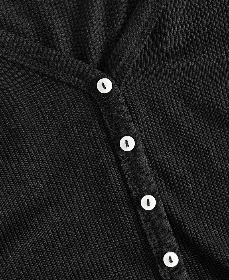 State of Day Women's Long-Sleeve Ribbed Henley Sleep Top Xs-3X, Created for Macy's