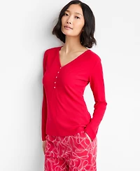 State of Day Women's Long-Sleeve Ribbed Henley Sleep Top Xs-3X, Created for Macy's