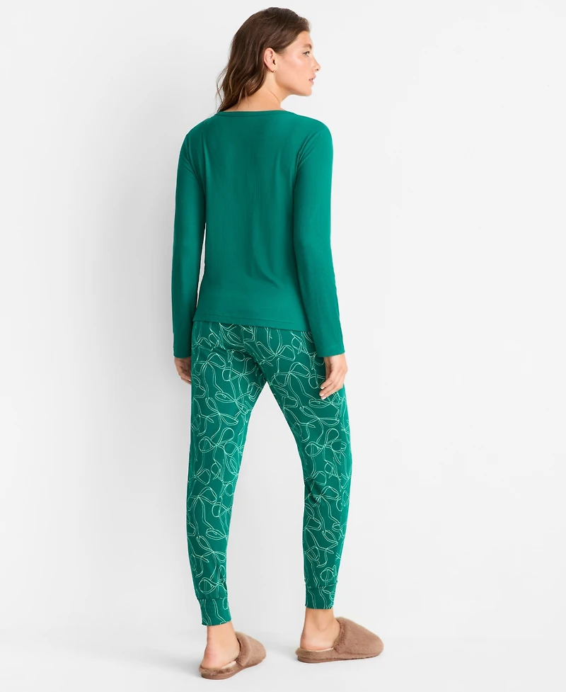 State of Day Women's Long-Sleeve Ribbed Henley Sleep Top Xs-3X, Created for Macy's