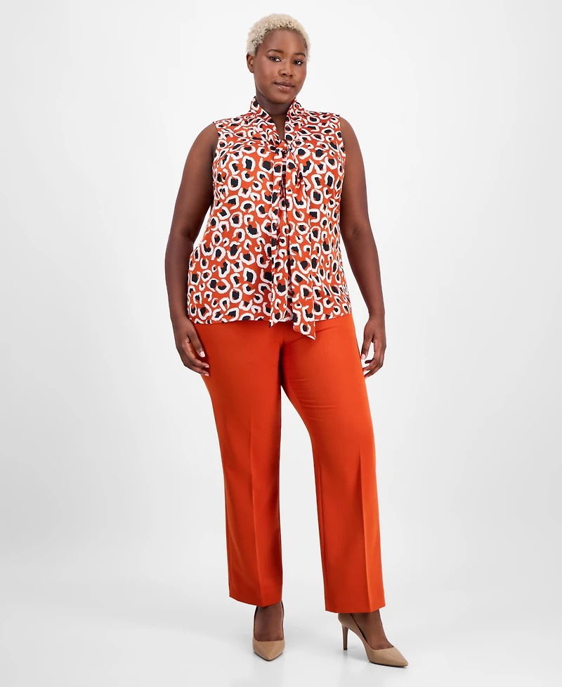 Tahari Asl Plus Printed Bow-Neck Sleeveless Top