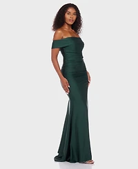 B Darlin Juniors' Shiny Stretch Off-The-Shoulder Maxi Dress