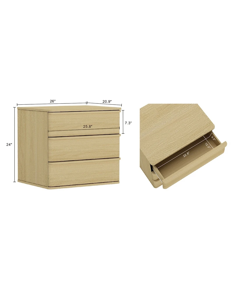 Manhattan Comfort Molly 26" Modern 3-Drawer Nightstand