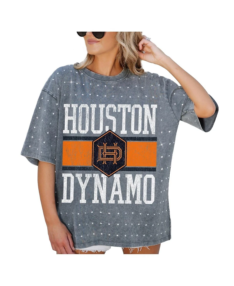 Gameday Couture Women's Gray Houston Dynamo Fc Oversized Mini Rhinestone Classic T-Shirt