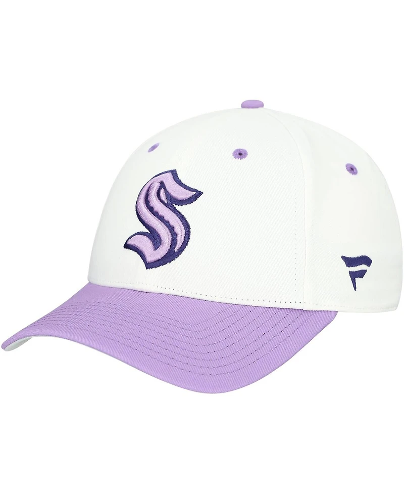 Fanatics Men's White/Lavender Seattle Kraken Authentic Pro Hockey Fights Cancer Adjustable Hat