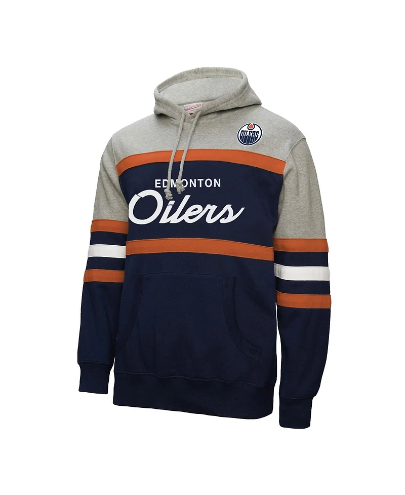 Mitchell & Ness Men's Navy/Gray Edmonton Oilers Head Coach Pullover Hoodie Sweatshirt
