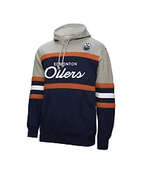 Mitchell & Ness Men's Navy/Gray Edmonton Oilers Head Coach Pullover Hoodie Sweatshirt