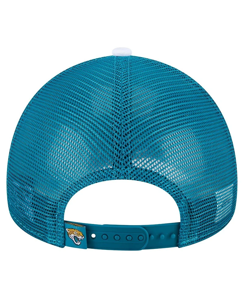 New Era Men's White/Teal Jacksonville Jaguars Color Block 9FORTY A-Frame Trucker Adjustable Hat
