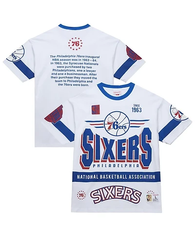 Mitchell & Ness Men's and Women's White Philadelphia 76ers Hardwood Classics Vintage Team Origins Premium T-Shirt