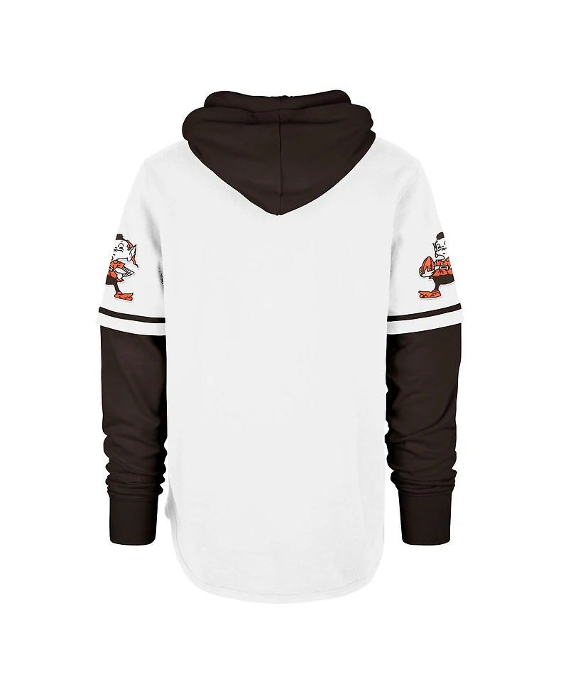 '47 Brand Men's White Cleveland Browns Throwback Shortstop Pullover Hoodie