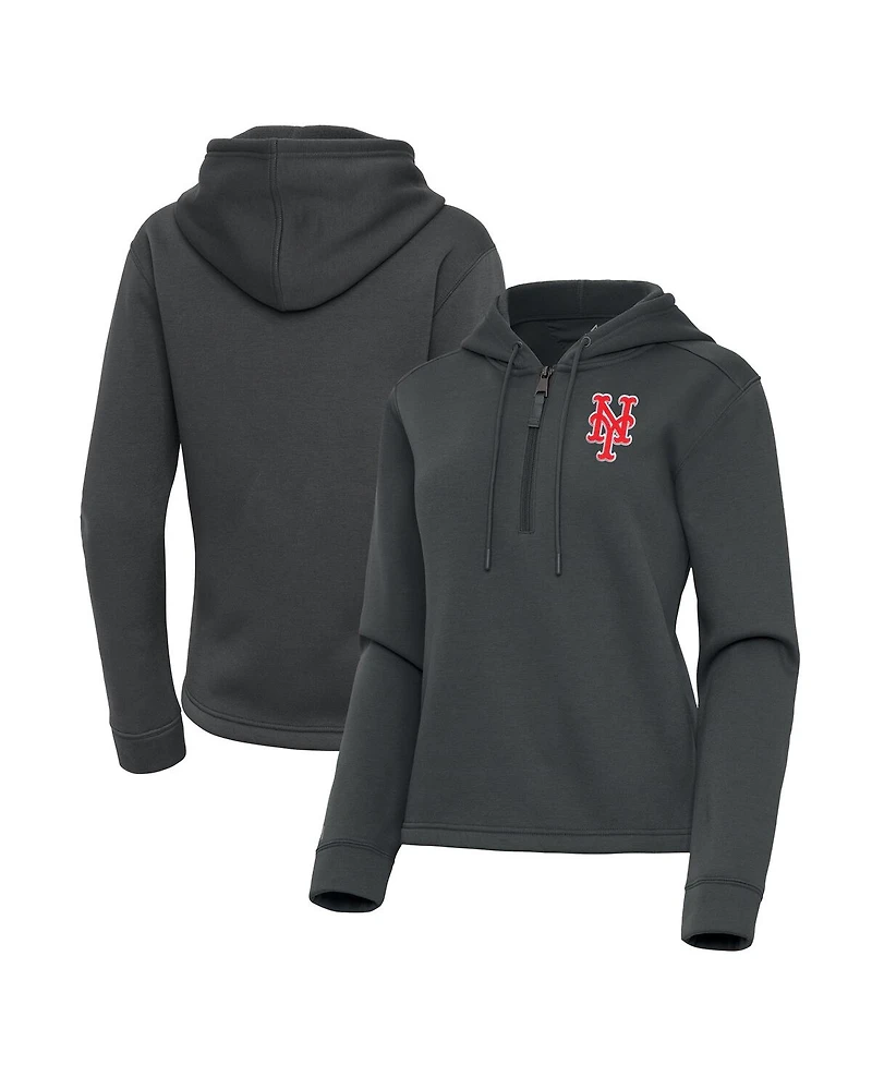 Antigua Women's Pewter New York Mets Contemporary Quarter-Zip Hoodie Sweatshirt