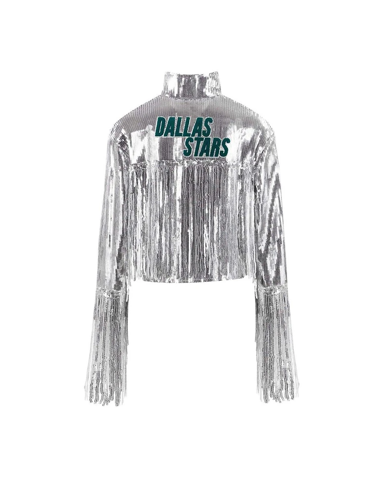 Cuce Women's Silver Dallas Stars Cropped Sequin Fringe Blazer