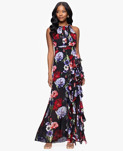 B&A By Betsy and Adam Petites Printed Long Halter Dress