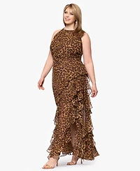 Betsy & Adam Plus Printed Halter Long Sheath Dress