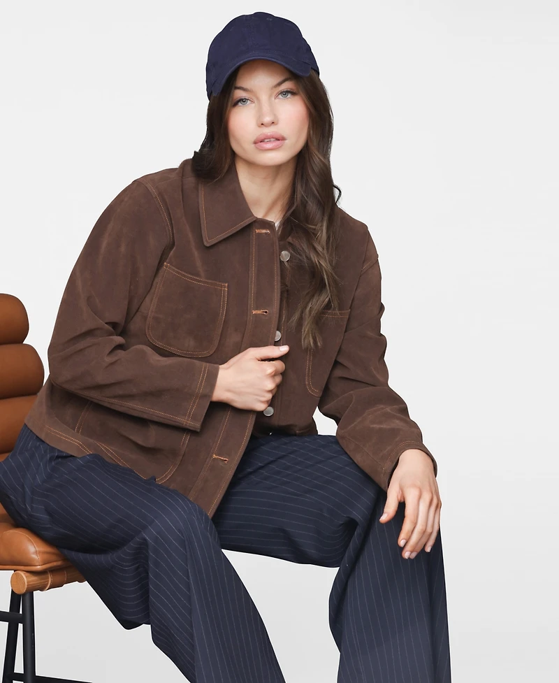 Avec Les Filles Women's Wing-Collar Faux-Suede Jacket