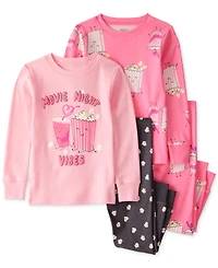 Carter's Toddler Girls Movie Night Snug-Fit Cotton Pajamas, 4 Piece Set