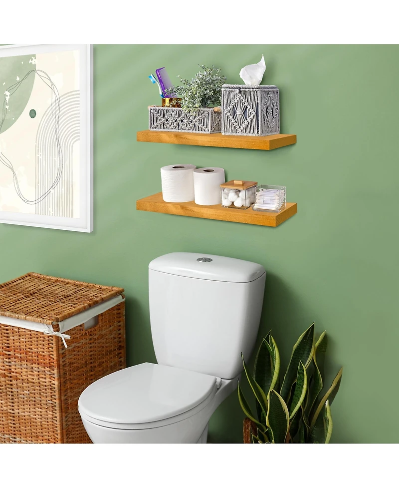 Sorbus 2 Pack 16" Solid Wood Floating Shelves - for Bathroom Decor, Books, Bedroom & Living Room