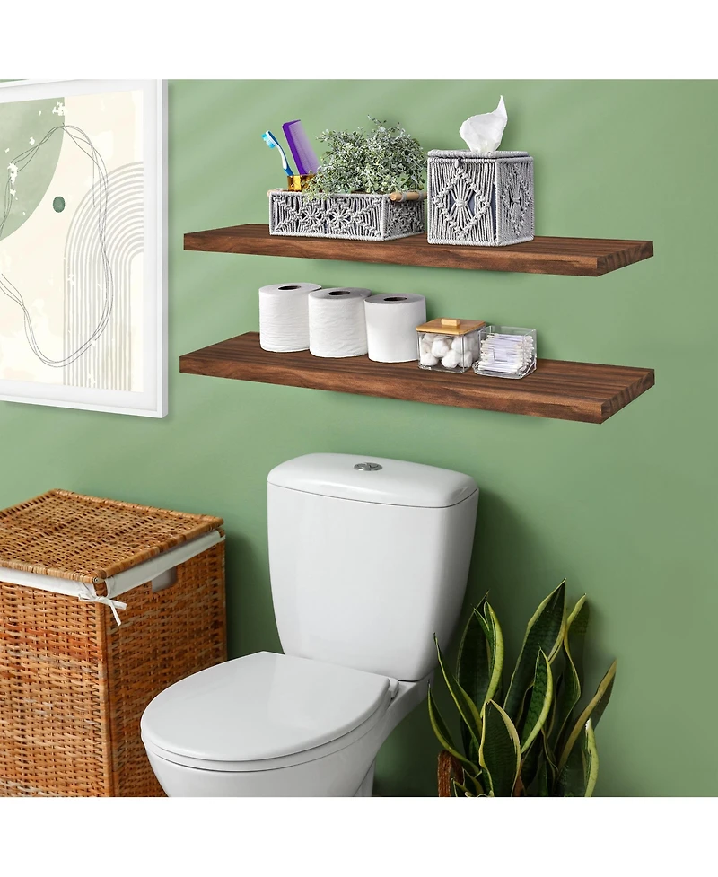Sorbus 2 Pack 35" Solid Wood Floating Shelves - for Bathroom Decor, Books, Bedroom & Living Room