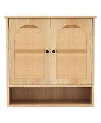 Slickblue Bathroom Wall Cabinet with Adjustable Shelves Open Cube and Rattan Doors