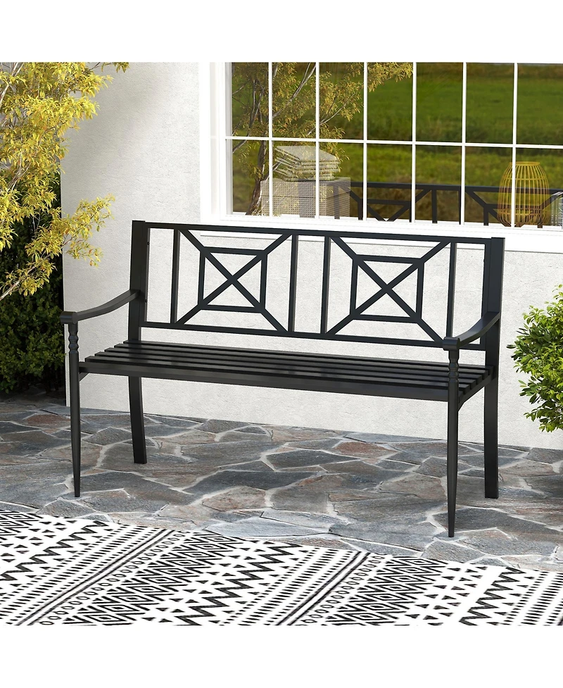 Gymax 51'' Metal Bench Slatted Garden Bench for 2-3 People Patio Park-Style Loveseat
