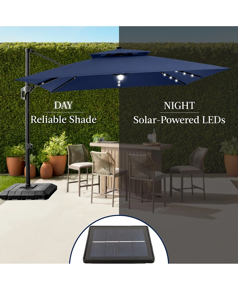 Best Choice Products 9x12ft 2-Tier Square Outdoor Solar Led Cantilever Umbrella w/ 360-Rotating Base –