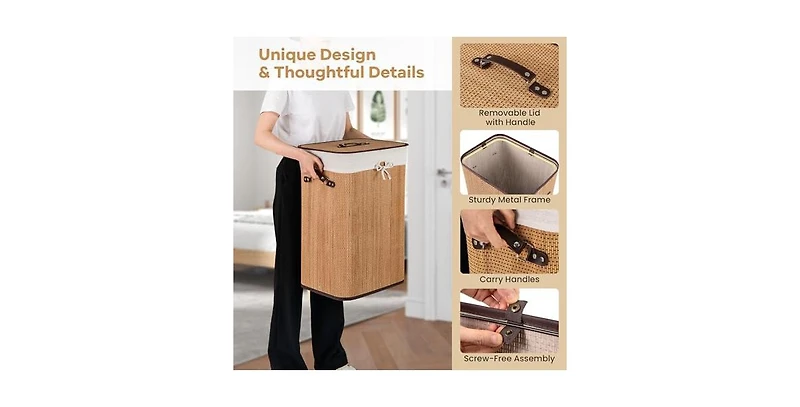 Volenca 19 Gal Rectangle Laundry Basket Bamboo Clothes Hamper with Handles and Lid