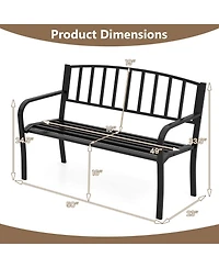 Gymax 50 Inches Garden Bench w/ Slatted Backrest & Curved Armrests for Porch
